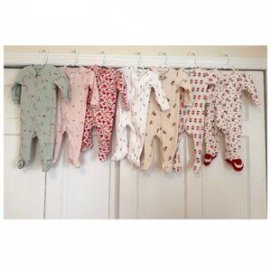 (7) Baby Girl Sleepers Footie Pajamas Bundle Lot 9 Months